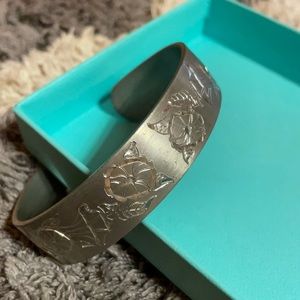 Floral etched Silver cuff bracelet